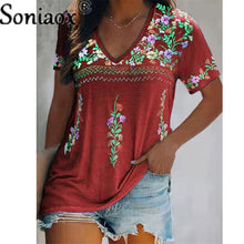 Load image into Gallery viewer, Sexy Boho V Neck Patchwork Blouse
