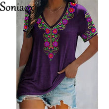 Load image into Gallery viewer, Sexy Boho V Neck Patchwork Blouse
