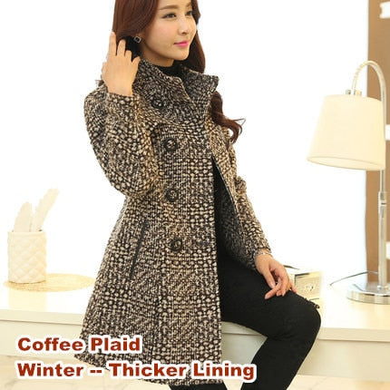 Slim Long Tweed Woolen Coat Women